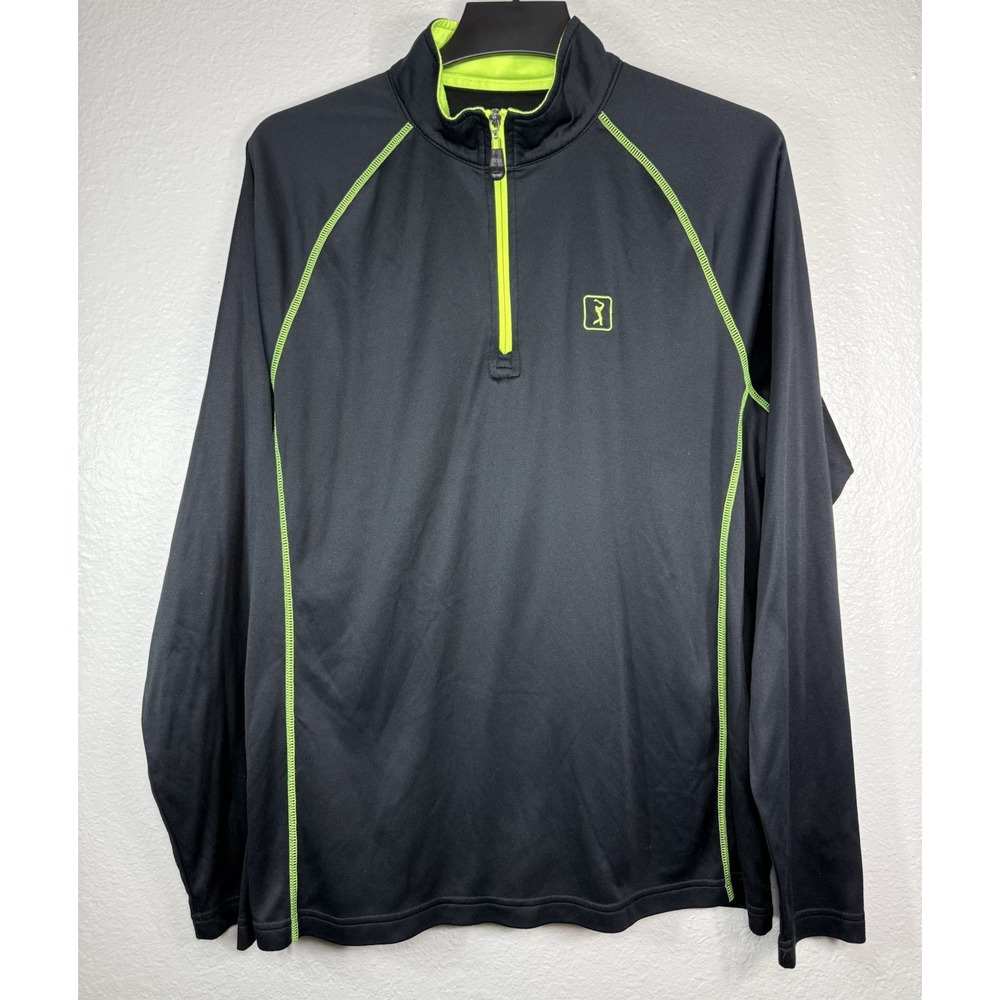 PGA TOUR Golf Apparel Men's L Performance Quarter-Zip Pullover Black Yellow